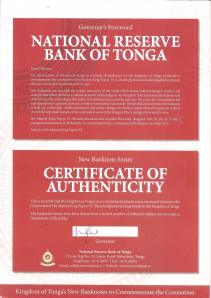 Tonga 2015 v plaquette billets commemoratifs couronnement du roi tupou vi 1